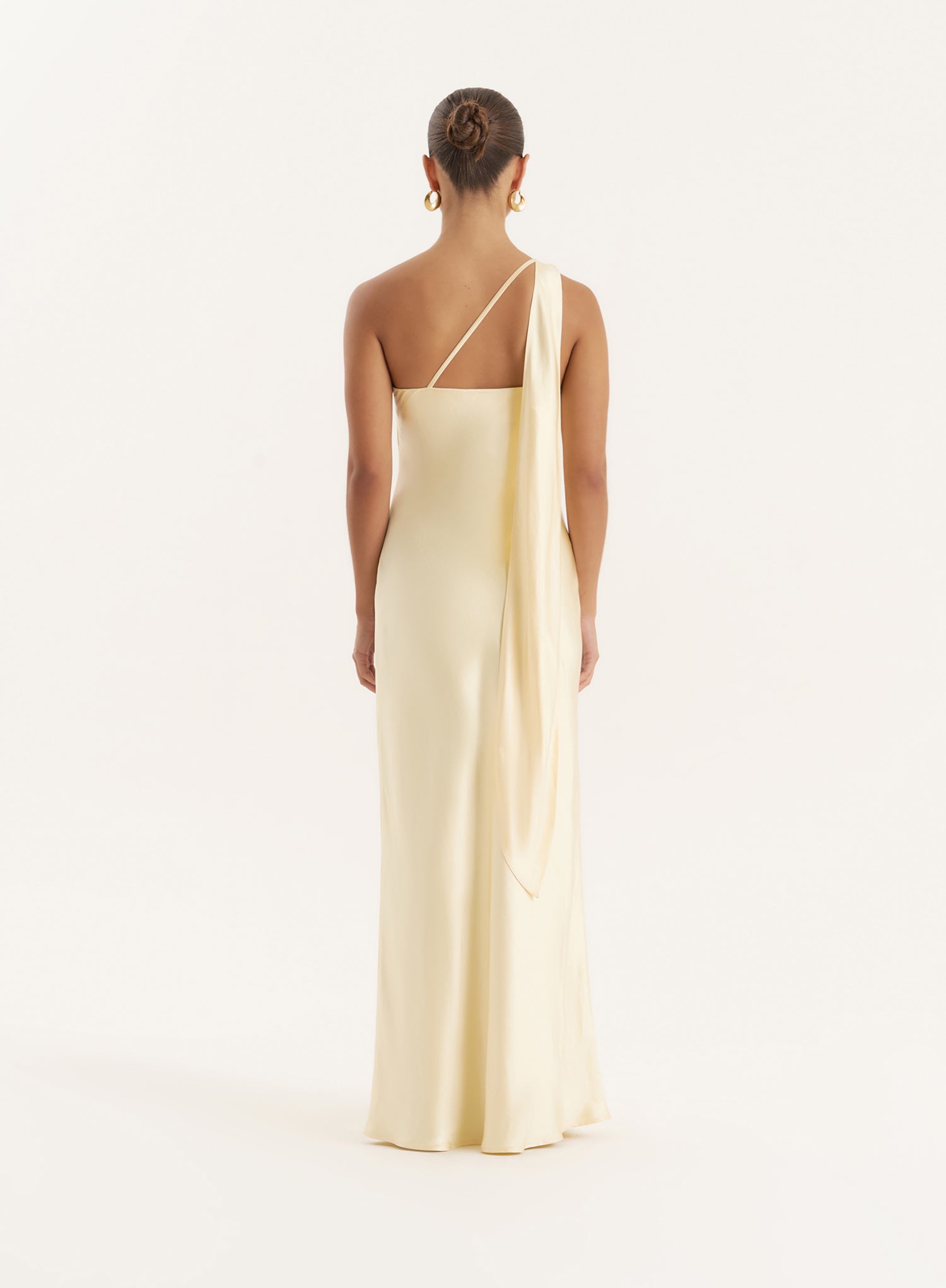 Lemon Satin One Shoulder Maxi Dress